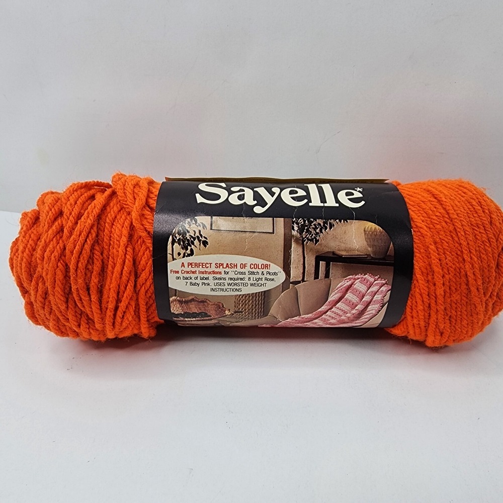 Vintage Sayelle Yarn Net Wt 3.5oz Color Orange #1015 Orlon Made in USA 4 Ply